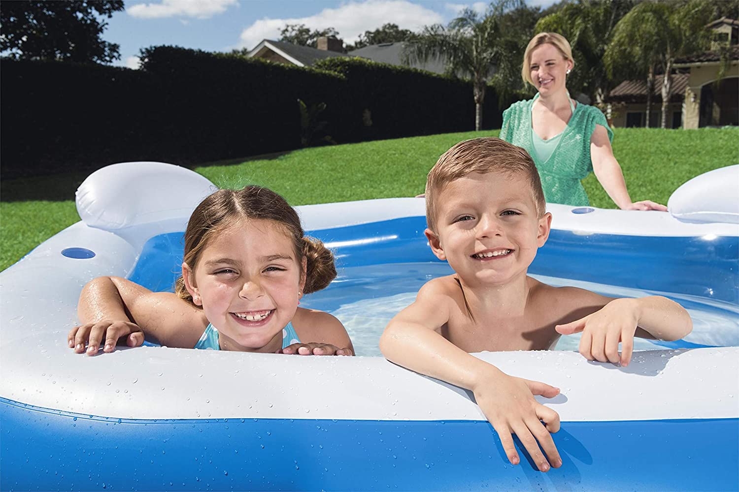 7ft Bestway Family Fun Inflatable Pool with 2 Seats Headrests and Cup Holders