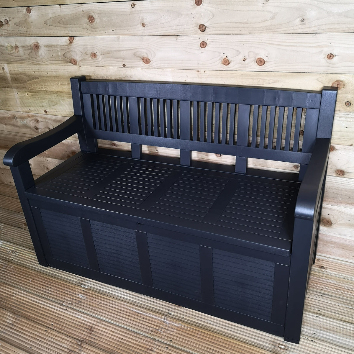 280L Plastic Lockable Garden Storage Bench / Cushion Storage Box / 2 Seat Bench in Black