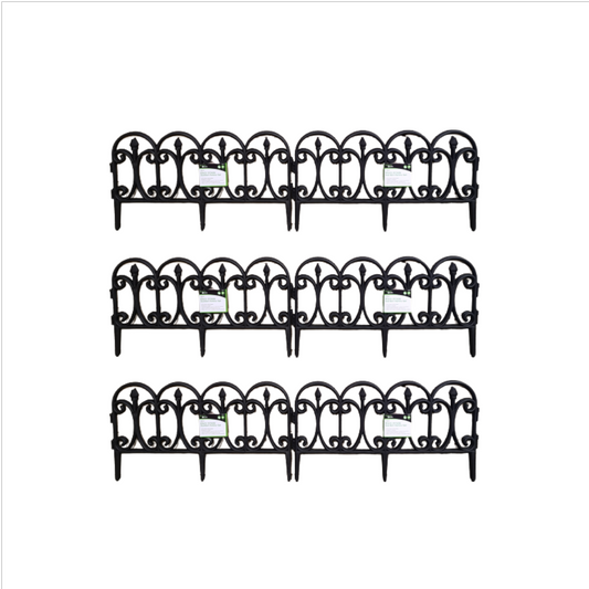 6 x 23cm 4 Piece Black Ornate Garden Border Fence Edging 