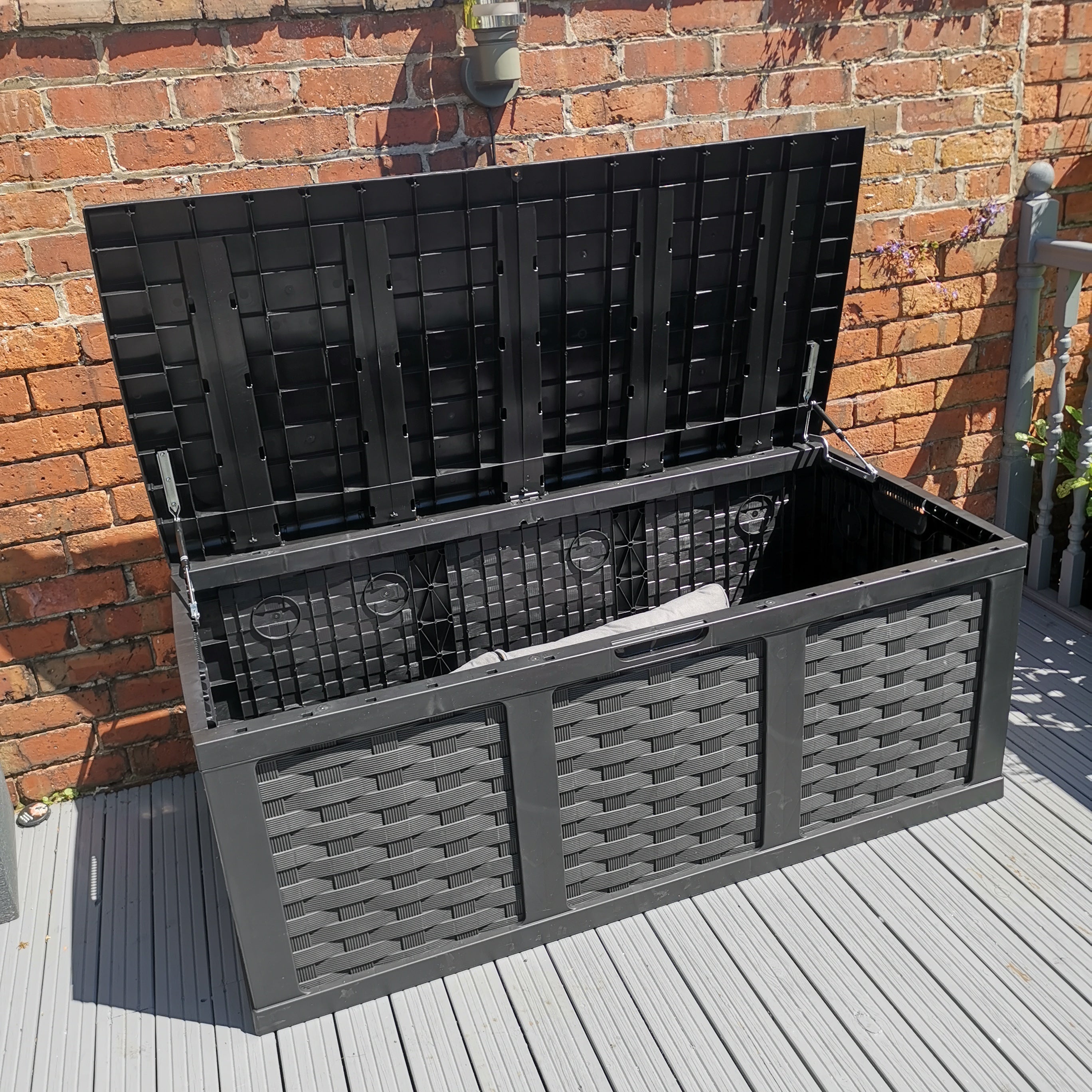 Huge 634 Litre Outdoor Jumbo Storage Box - Black Rattan Effect 