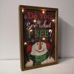 30cm Wall Hanging Box Frame Christmas Decoration Snowman Design with Warm White LEDs