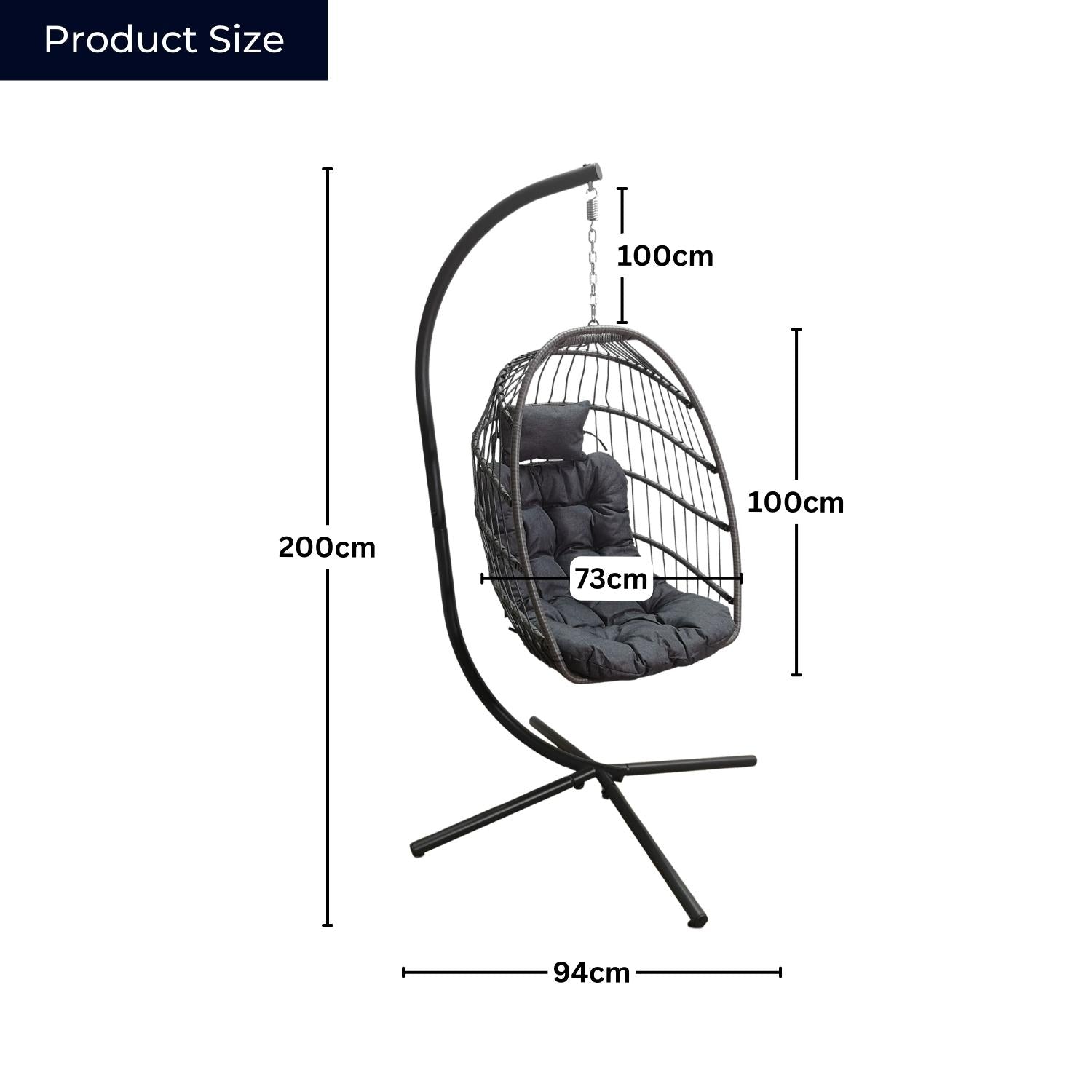 Grey Hanging Egg Chair With Stand & Waterproof Cover