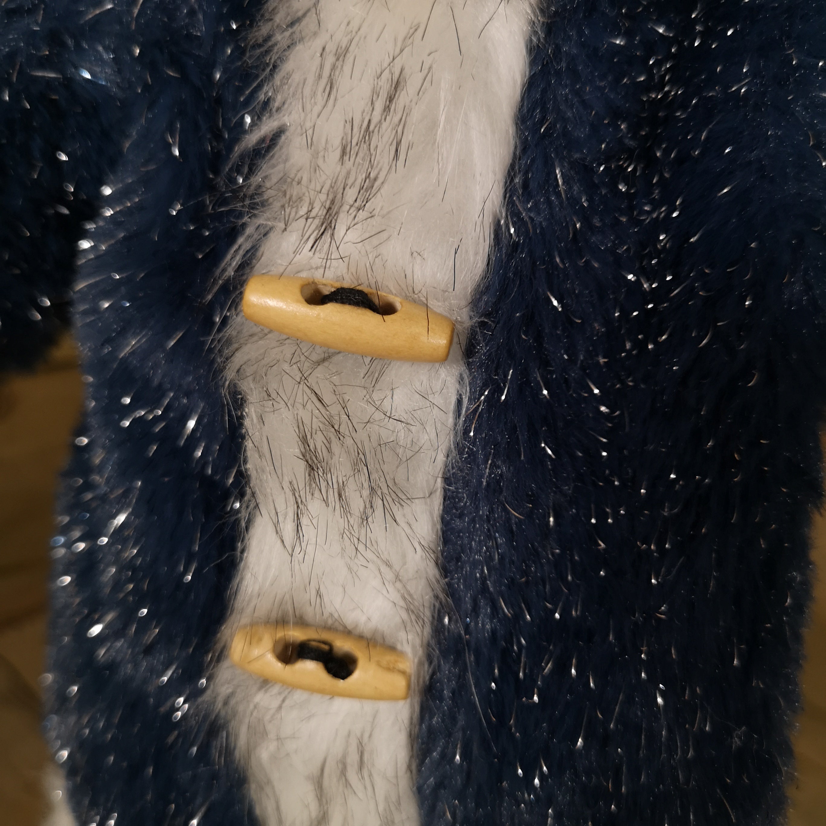 47cm Standing Plush Christmas Winter Polar Bear with Blue Coat and Fur Trim