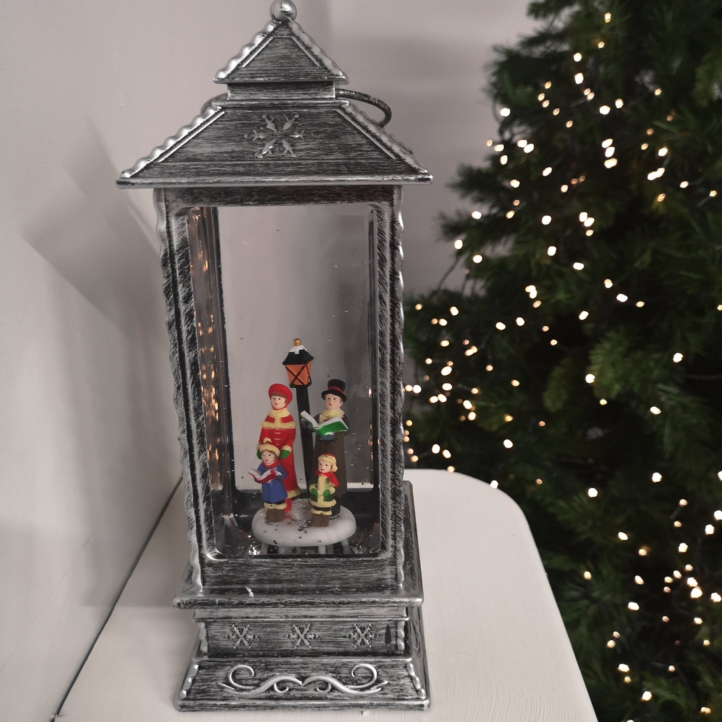 27cm Glitter Water Spinner Lantern - Pick Choir or Tree. Warm White LED