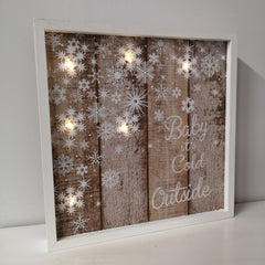 30cm Battery Operated LED Wooden Frame Christmas Wall Decoration in Warm White Lights