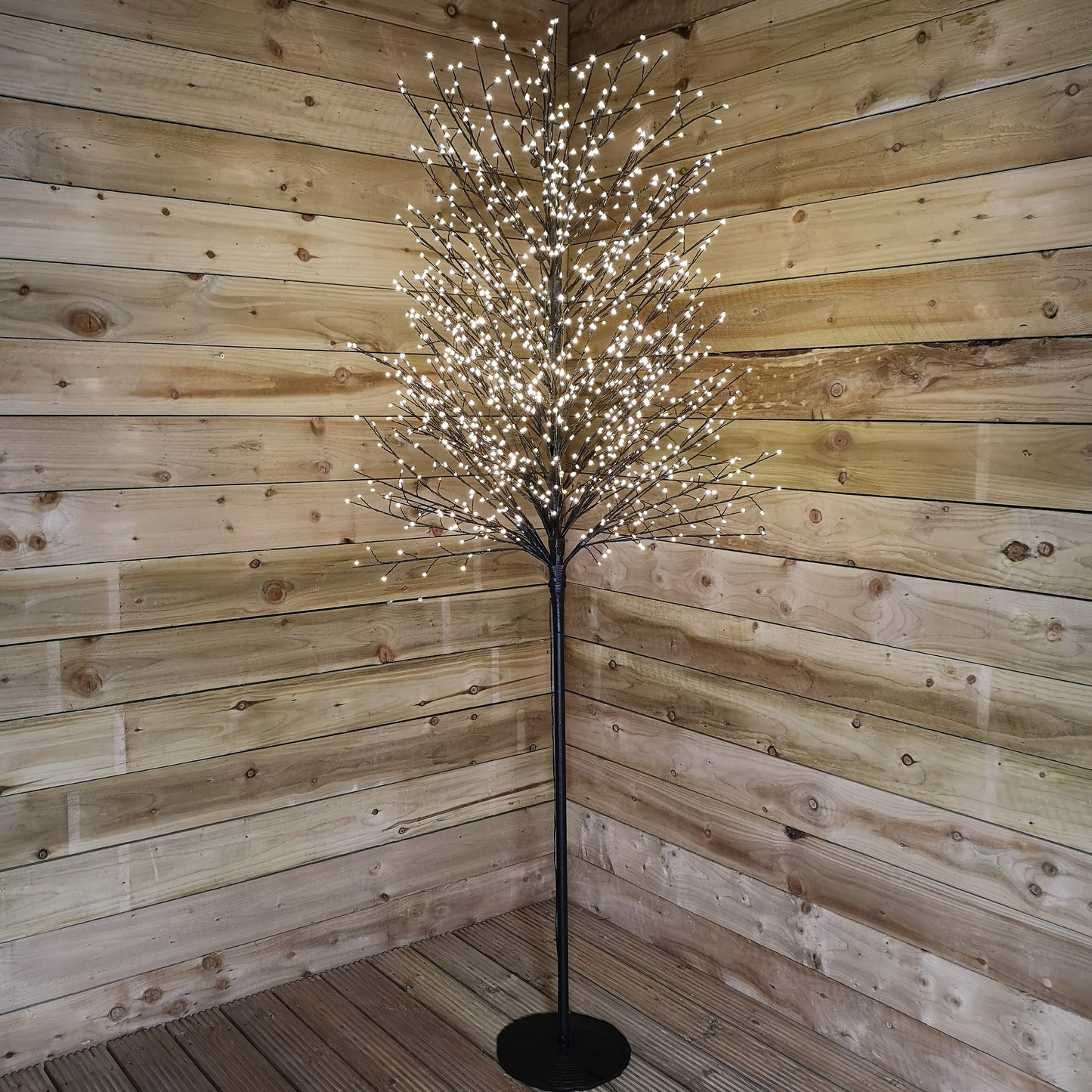 2.1m 7ft Outdoor Black Micro Dot Christmas Blossom Tree with 1300 Warm White LED