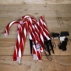 Set of 3 1m Lit Outdoor Red & White Multi Function Christmas Candy Cane Stake Lights in Red