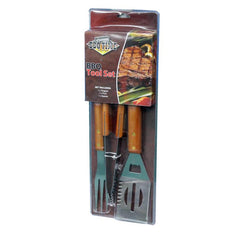 Set of 3 Deluxe 45cm Barbecue / BBQ Tools with Wooden Handles