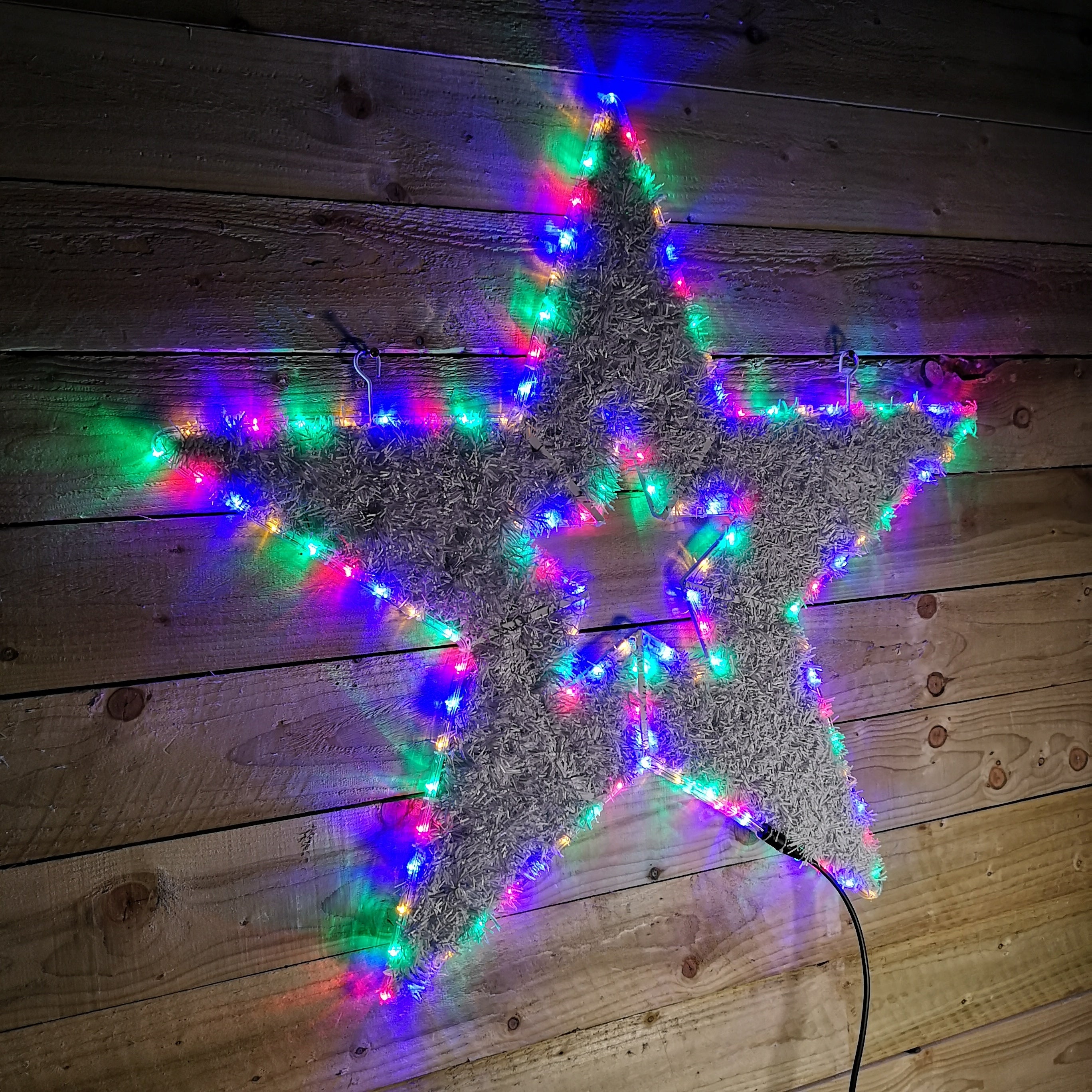 95cm x 95cm Indoor Outdoor Premier Star Rope Light Tinsel Christmas Decoration with 120 Multi Coloured LEDs