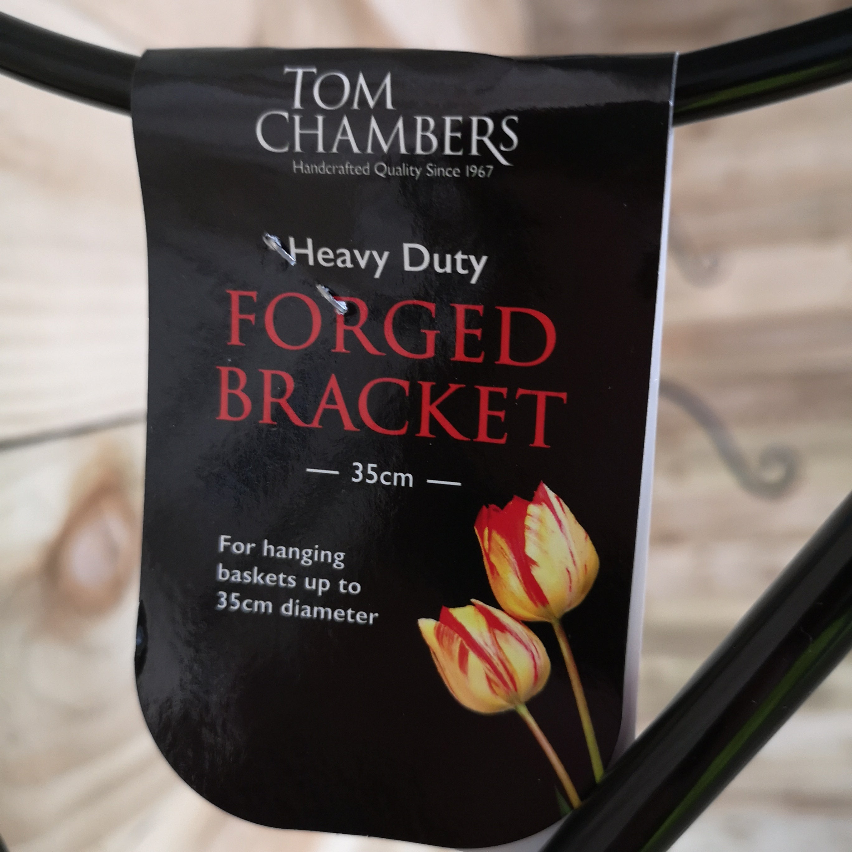 Pack of 2 Tom Chambers Heavy Duty Handcrafted Metal 35cm Black Wall Bracket Hook For Garden Hanging Basket Bird Feeder