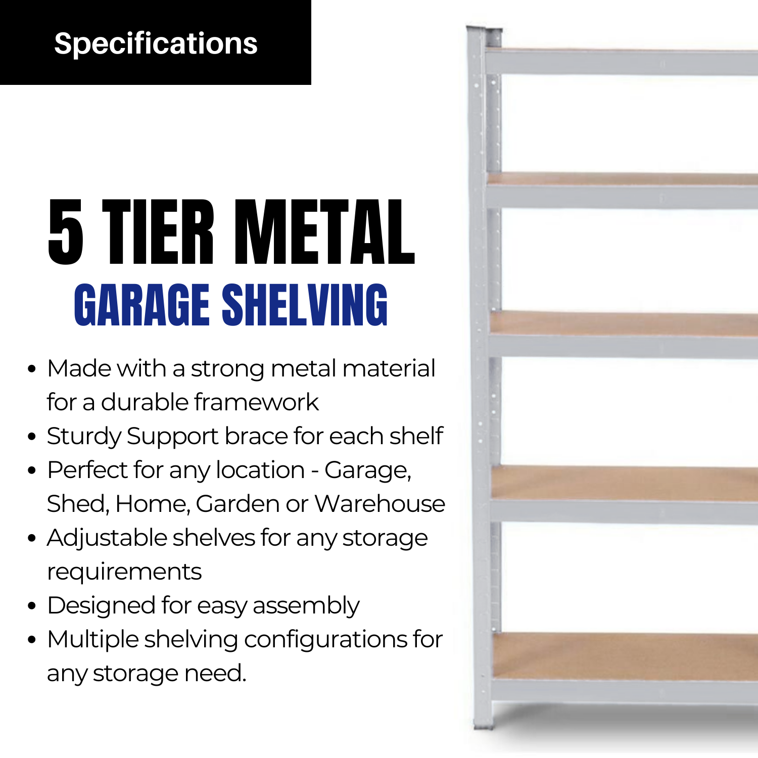 Garage Shelving 90cm Wide & 180cm High Heavy Duty 5 Tier Multipurpose Metal Racking Unit  / Warehouse Shelving Storage