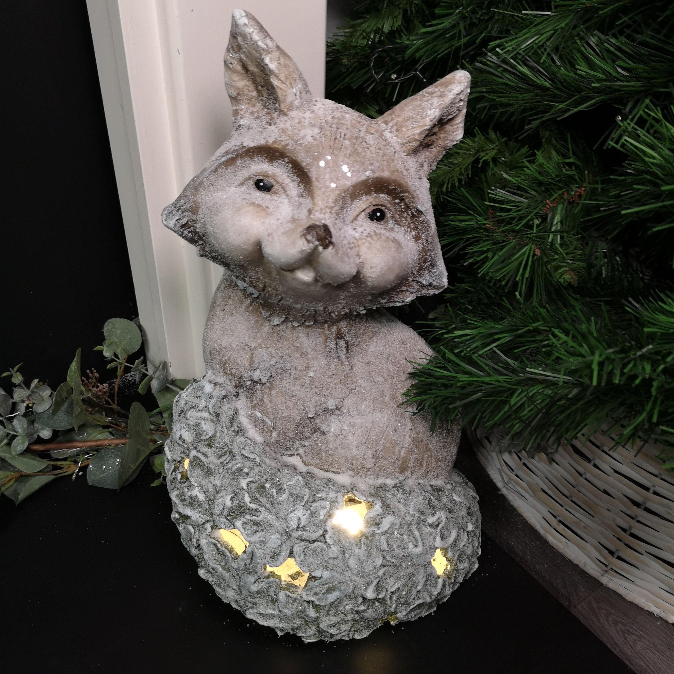 41cm Battery Lit Christmas Magnesia Fox on Ivy Leaf Tail with Warm White LEDs