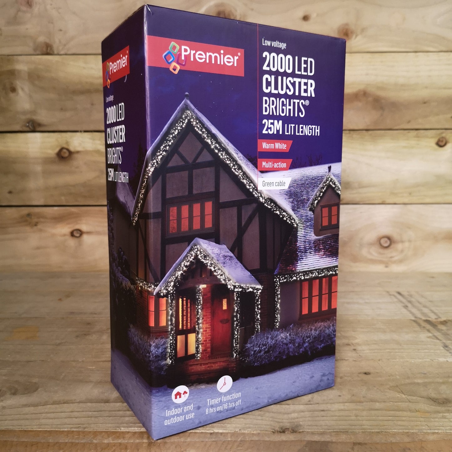 2000 LED 25m Premier Clusterbrights Indoor Outdoor Multifunction Mains Operated Christmas Cluster Lights with Timer in Warm White