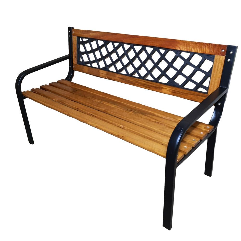 118cm Wooden 2 Seater Garden Bench with Metal Frame & Lattice Inlay