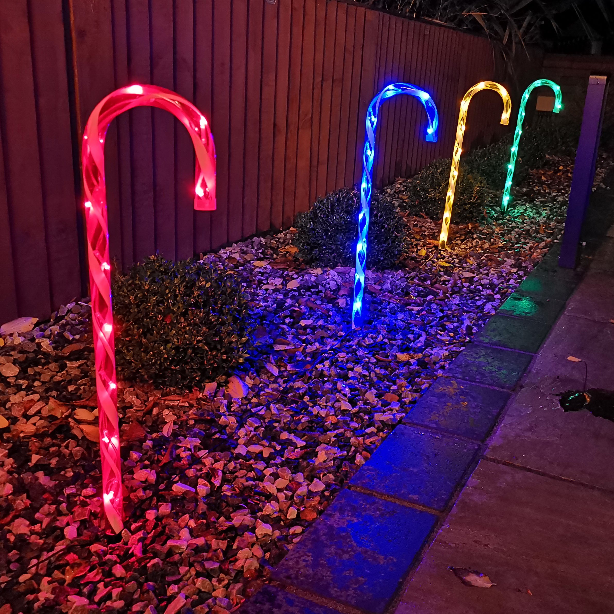 4pcs 62cm Festive Multicoloured Christmas Candy Cane LED Path Lights for Garden