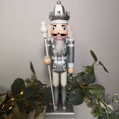 30cm Wooden Christmas Nutcracker Soldier Decoration with Silver Body and Shoes