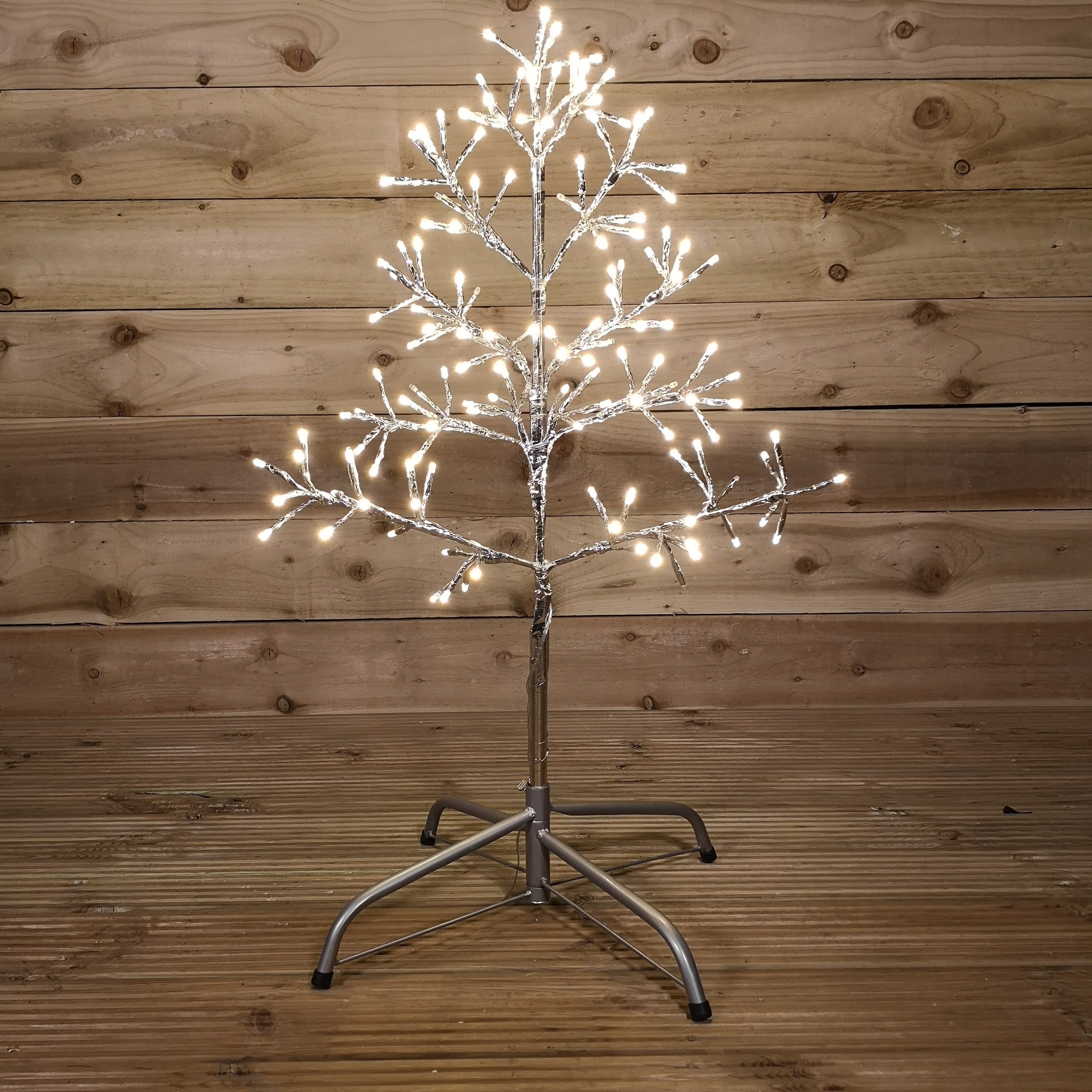 78cm Warm White 140 LED Silver Christmas Tree Metal Frame Silhouette Decoration