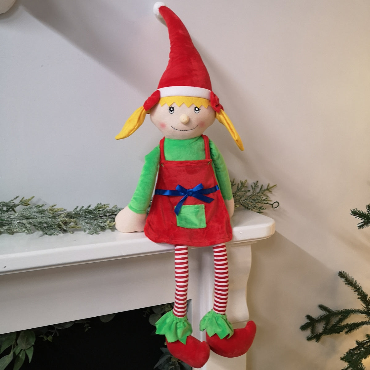 80cm Plush Female Christmas Elf with Dangly Legs