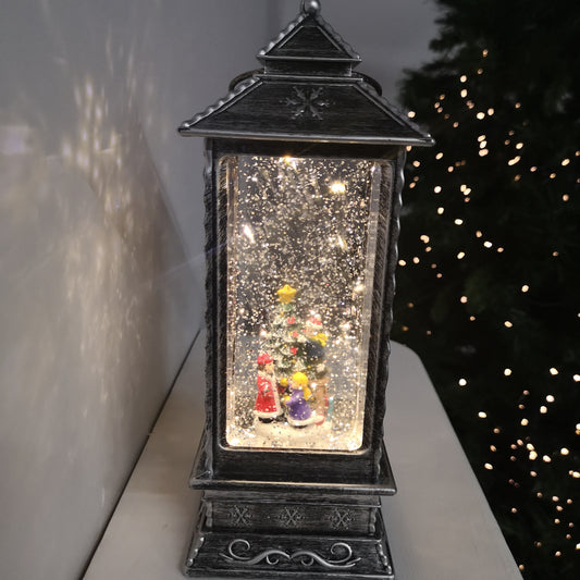 27cm Glitter Water Spinner Lantern - Warm White LED - Christmas Tree 2736