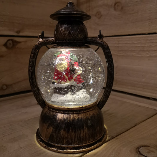 20cm Premier Christmas Water Spinner Antique Effect Hurricane Lantern with Santa Scene Battery Operated 2736