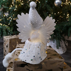 50cm Premier Christmas Lit Sitting Angel Decoration with Dangly Legs in White