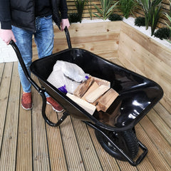 Black 90 Litre 150kg Capacity Heavy Duty Outdoor Galvanised Pneumatic Metal Garden Wheelbarrow