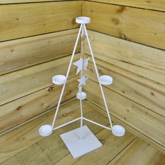White Christmas Tree 7 Tealight Holder With Dangling White Stars