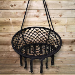 80cm Hanging Black Macrame Chair Indoor Outdoor Swing Chair Hammock