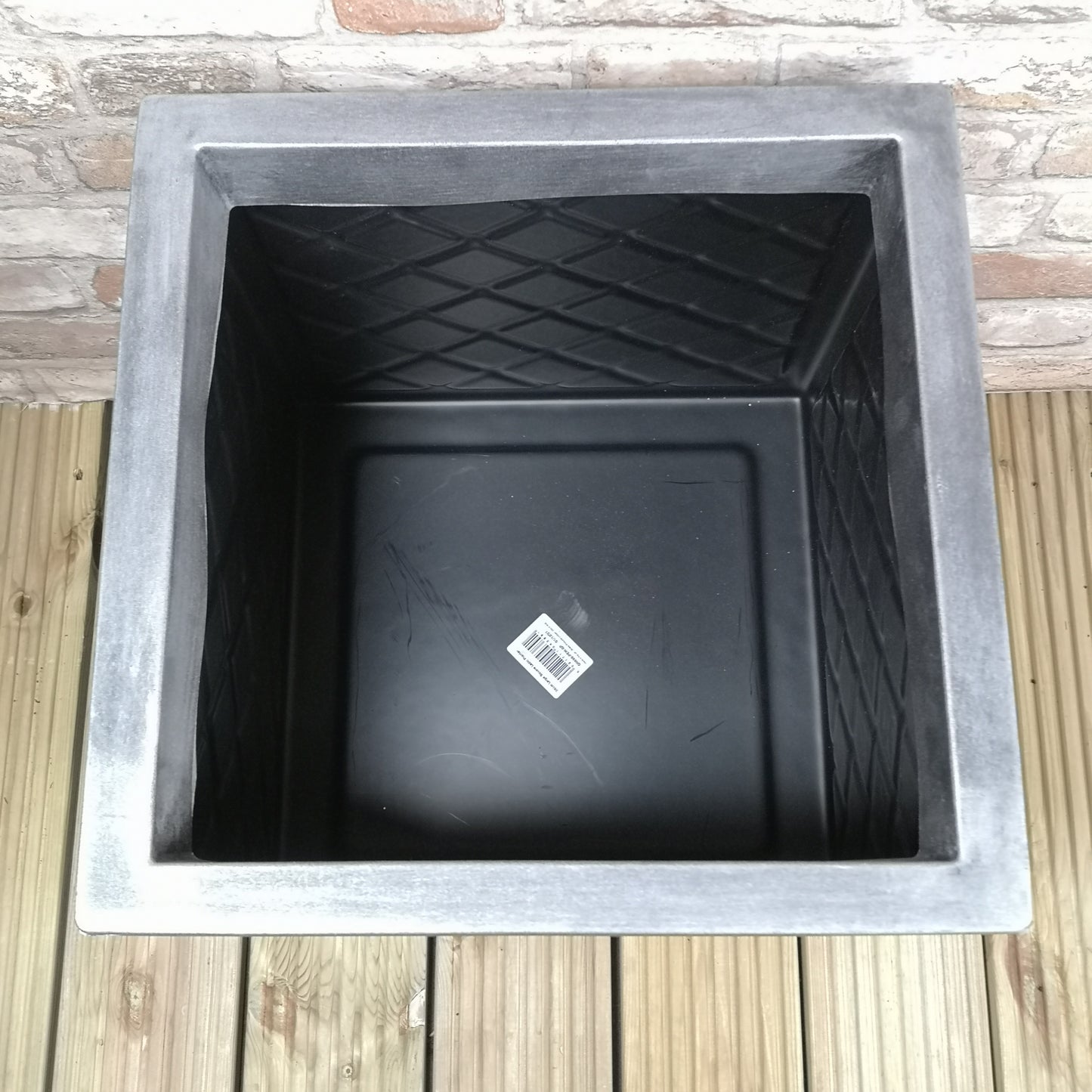 39cm Large Lazio Square Grey Plastic Pewter Effect Garden Planter 