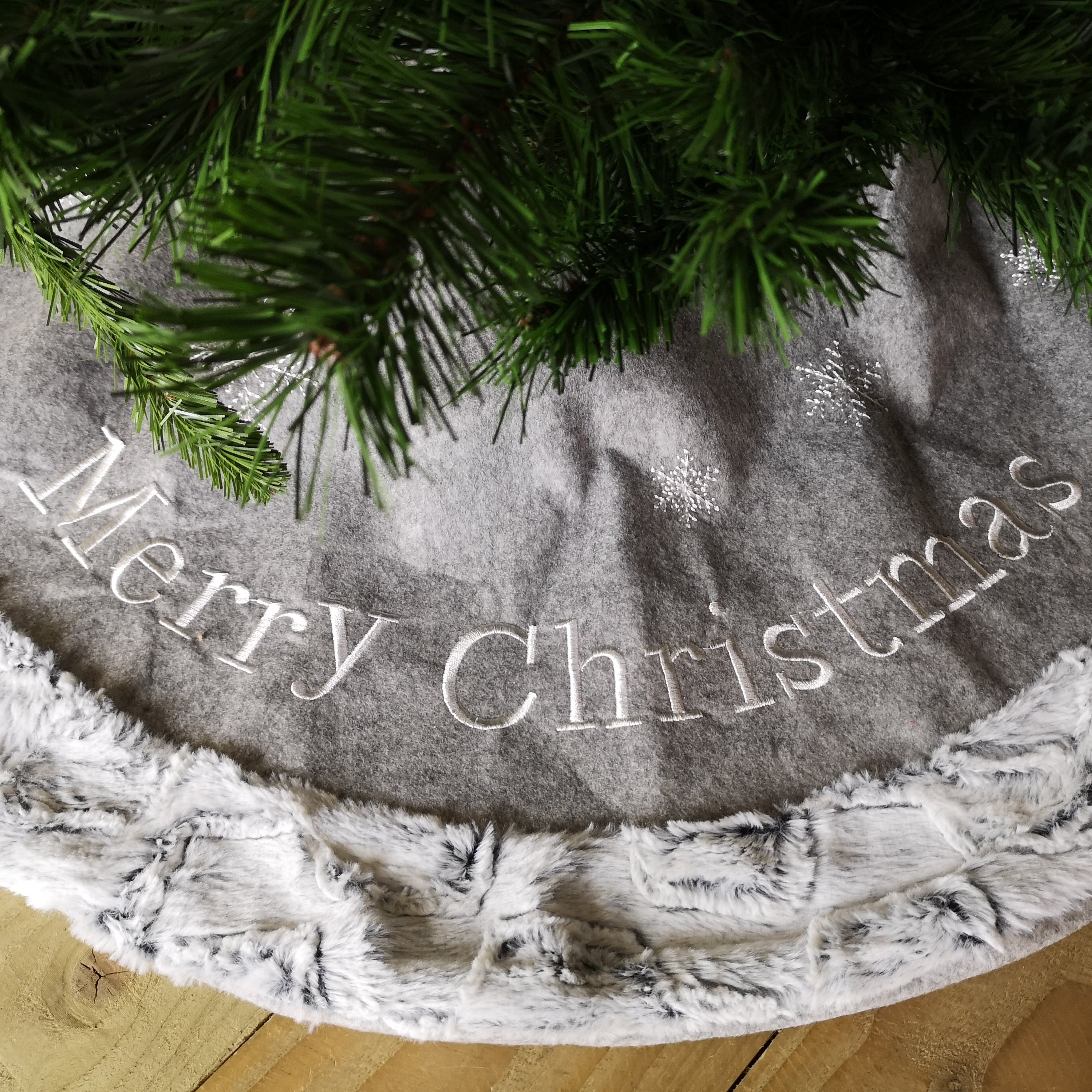 Festive Grey Fur Christmas Tree Skirt