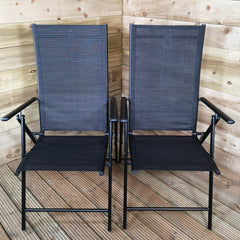 2 x Multi Position High Back Reclining Garden / Outdoor Folding Chair in Black