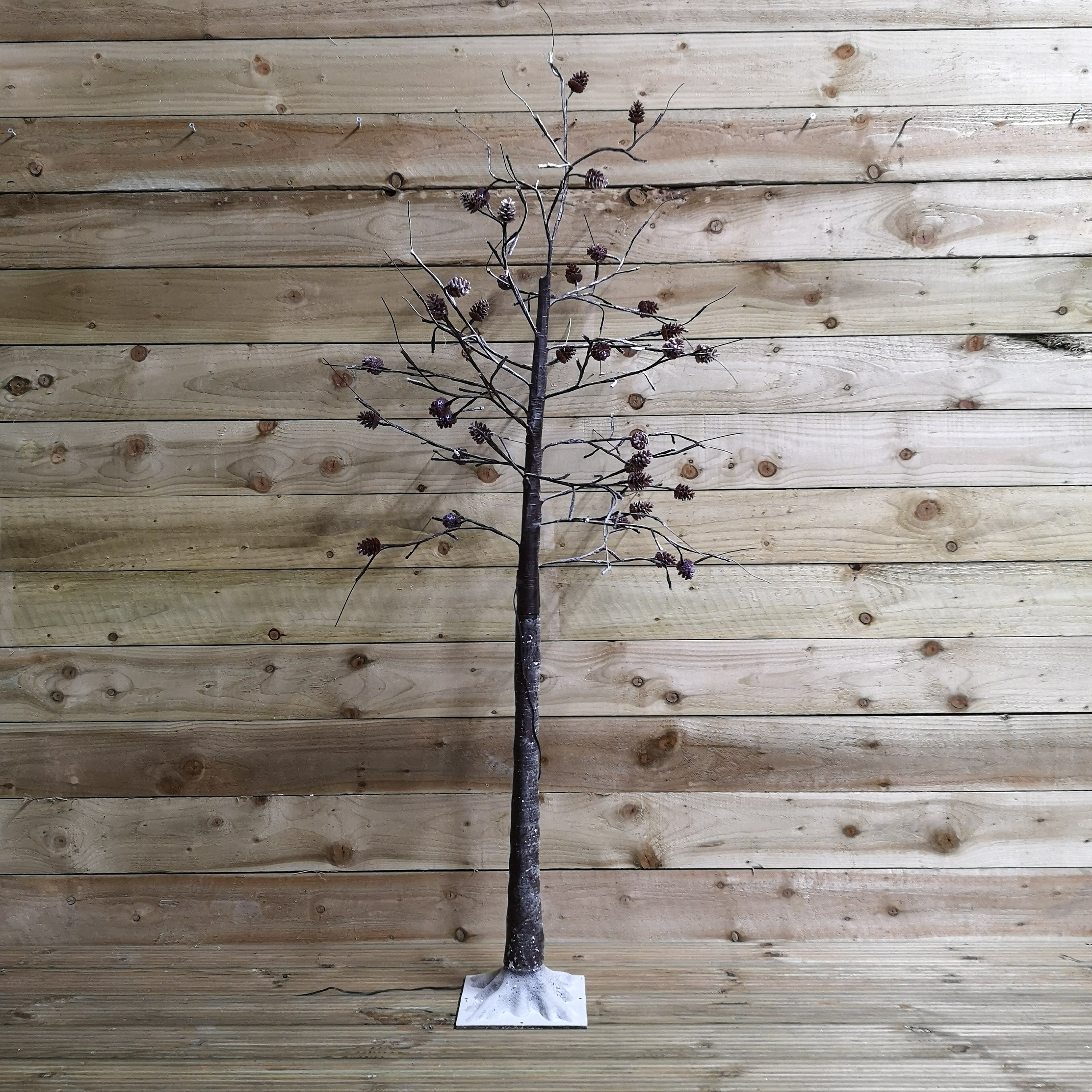 6ft Snowy Brown Twig Outdoor Christmas Tree with Pine Cones & 144 Warm White LEDs