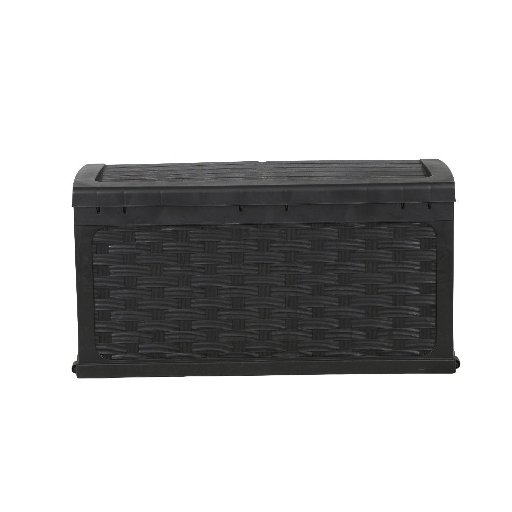 335 Litre Rattan Style Garden Cushion Storage Box with Sit on Lid – Black