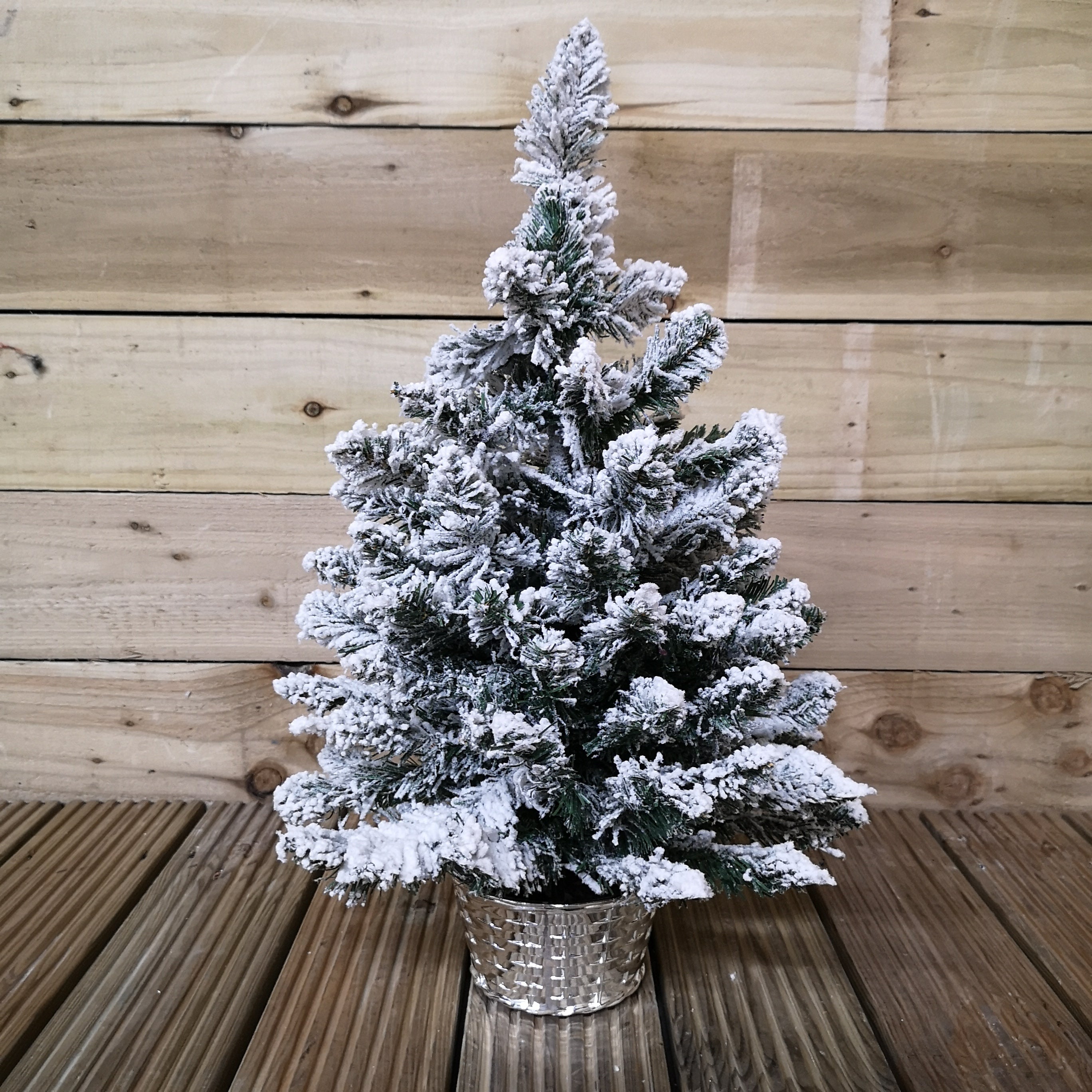 2ft (60cm) Pre Lit Battery LED Snow Flocked Miniature Christmas Tree with Timer