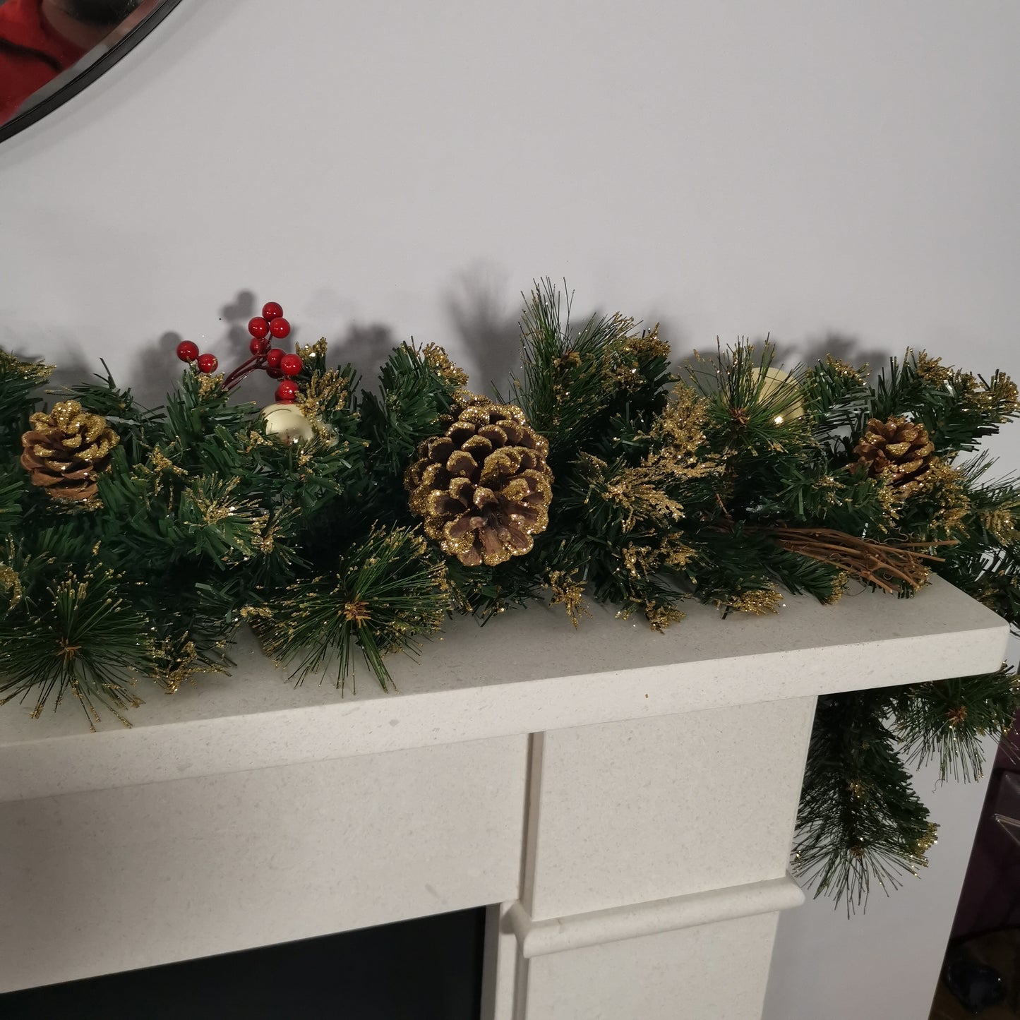 180cm (6ft) Premier Gold Dressed Christmas Garland With Berries Pinescones And Gold Baubles