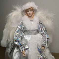 30cm Premier Christmas Tree Topper Angel Decoration in White & Silver