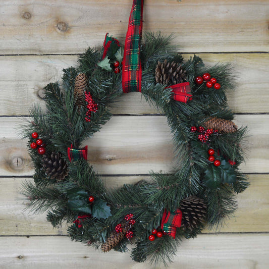 Premier 56cm Indoor / Outdoor Tartan Berry Christmas Wreath Decoration
