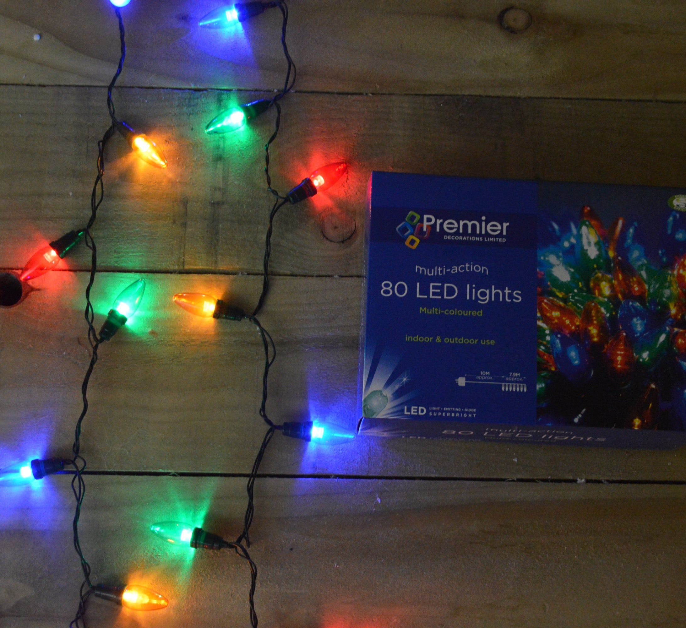 Premier 80 LED (7.9m) Multi-Action Christmas Lights in Multi-Coloured
