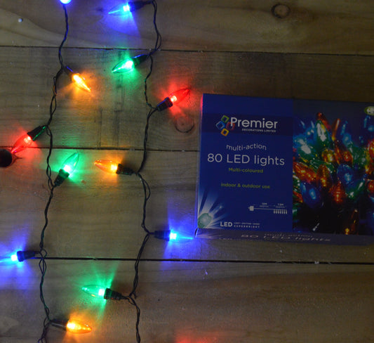 Premier 80 LED (7.9m) Multi-Action Christmas Lights in Multi-Coloured