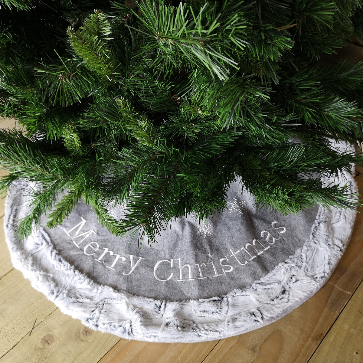 Festive Grey Fur Christmas Tree Skirt