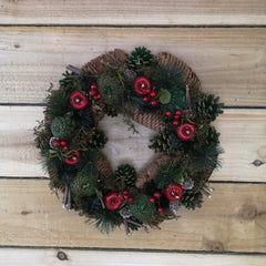 Festive 36cm Red Berry And Apple Christmas Wreath In Box