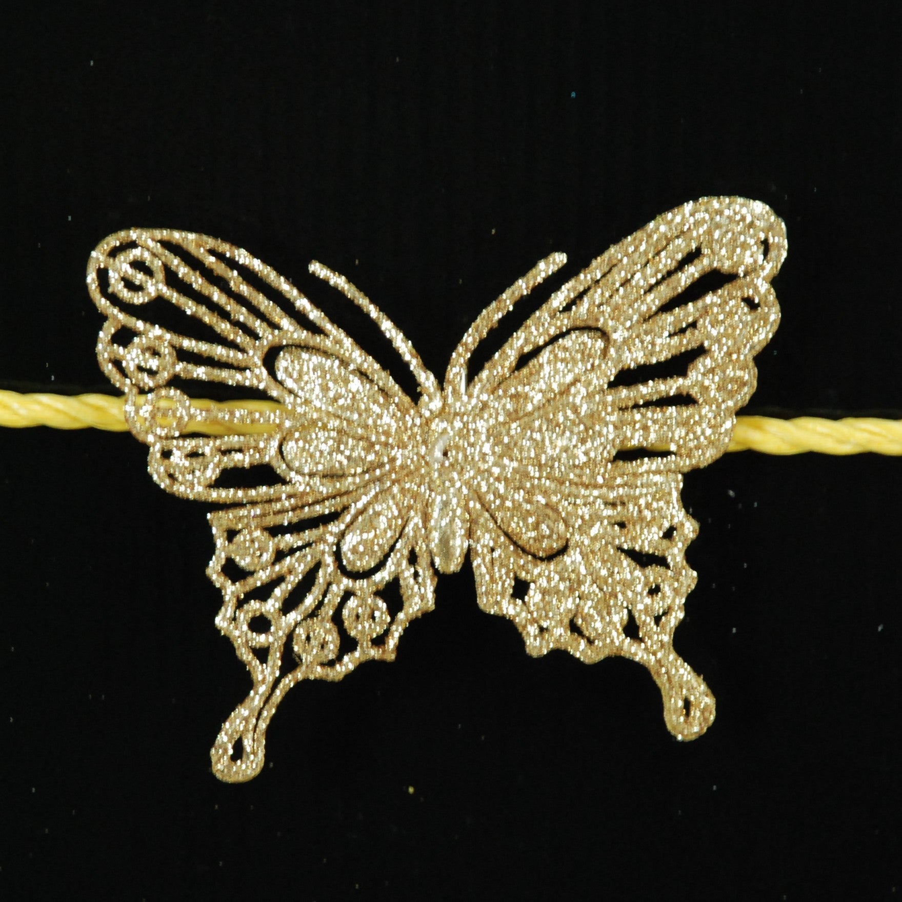 Set of 3, 10cm Wide Christmas Decoration Glitter Butterflies/ Butterfly Clips - Antique Gold
