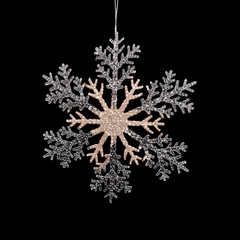 21cm Acrylic Glitter Hanging Snowflake Christmas Decoration in Champagne Gold