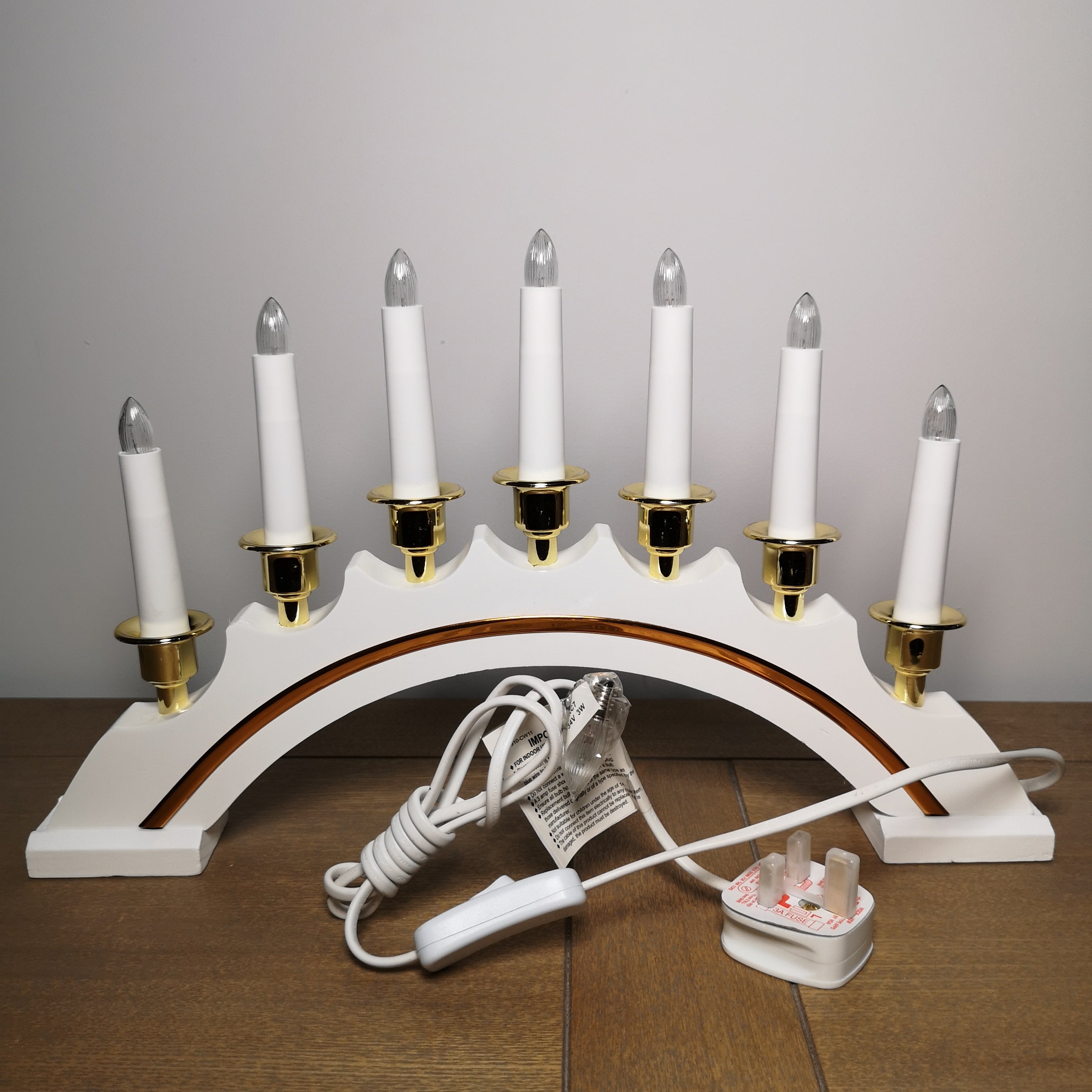 45cm Premier Christmas Candlebridge with 7 Bulbs in White Mains Powered