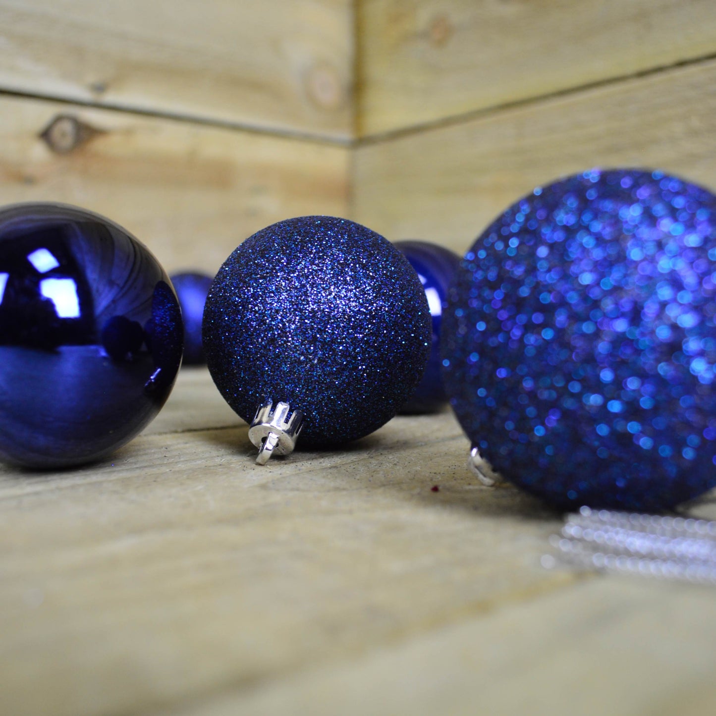 24 Pack 60mm Multi Finish Shatter Proof Christmas Tree Baubles - Midnight Blue