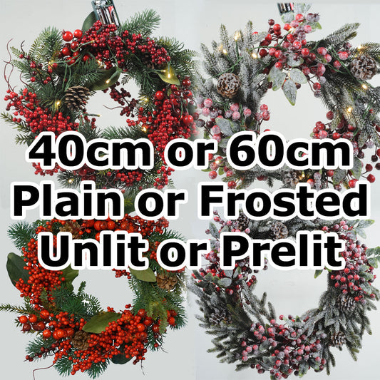 40cm or 60cm Luxury Traditional Decorative Christmas Door Wreath with Berries
