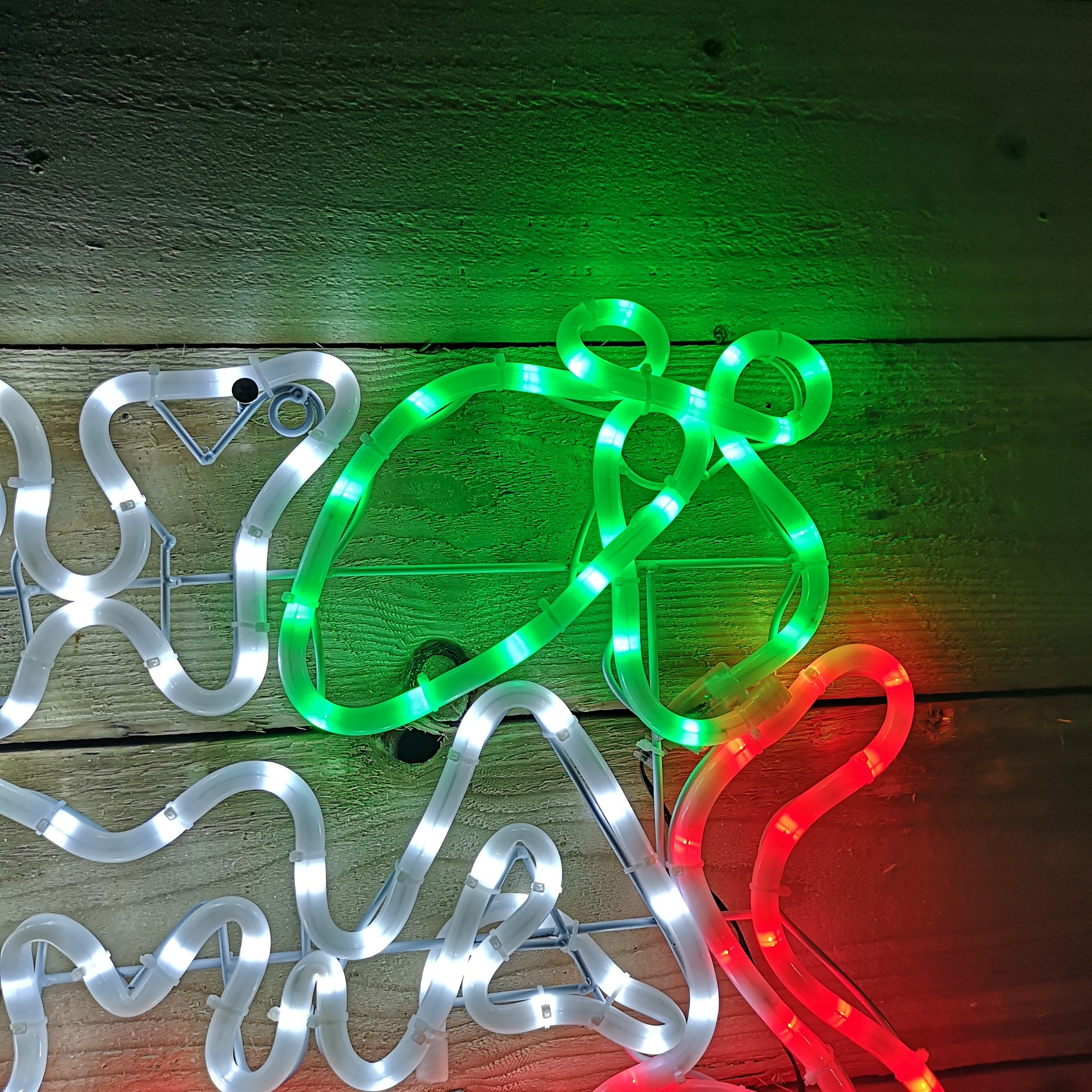 102 x 44cm Merry Christmas Red & White Rope Light Silhouette with Flashing Green Holly Leaves
