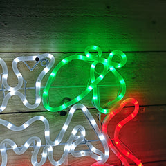 102 x 44cm Merry Christmas Red & White Rope Light Silhouette with Flashing Green Holly Leaves