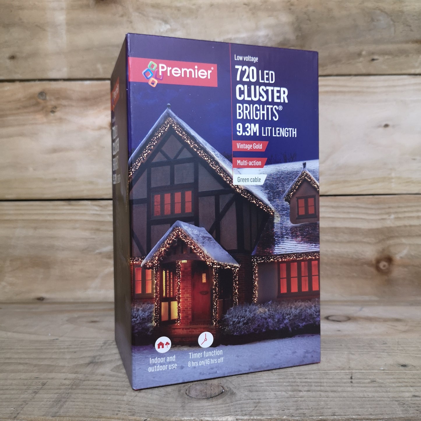 720 LED 9.3m Premier Clusterbrights Indoor Outdoor Multifunction Mains Operated Christmas Cluster Lights with Timer in Vintage Gold