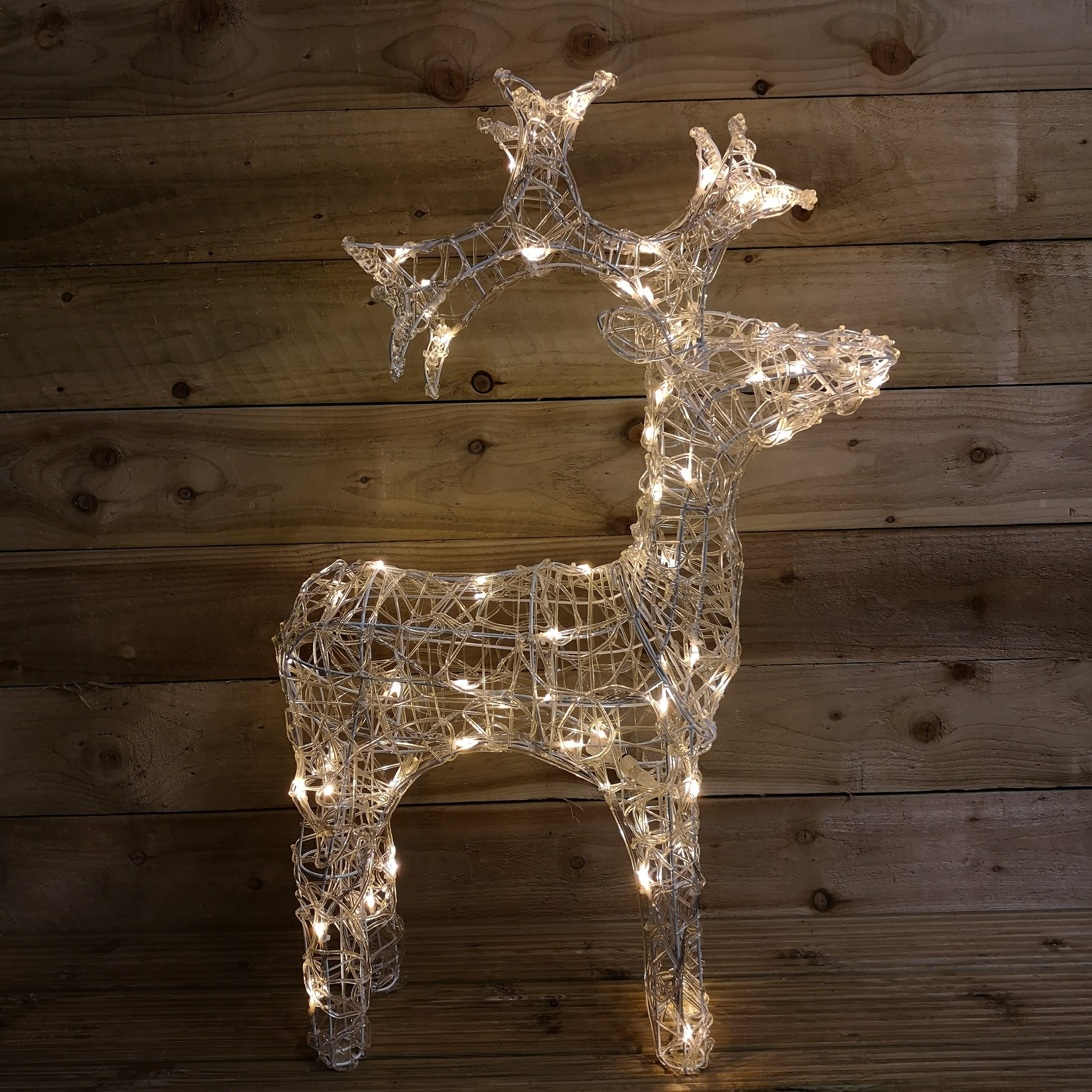 90cm LED Indoor Outdoor Acrylic Standing Reindeer Christmas Decoration in Warm White